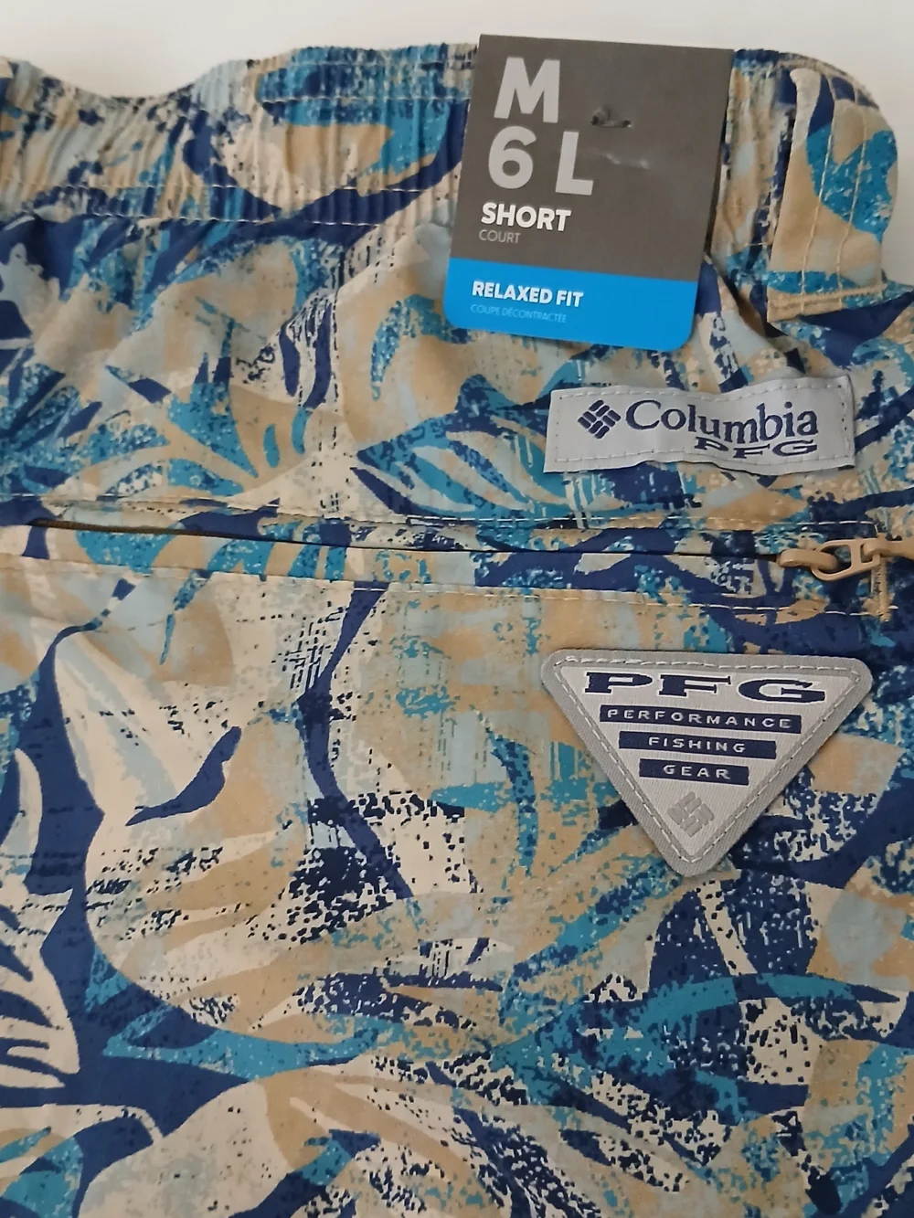 Columbia Blue & Sand Tropical Print Shorts Size M6L Short Court New $18 - Picture 7 of 13